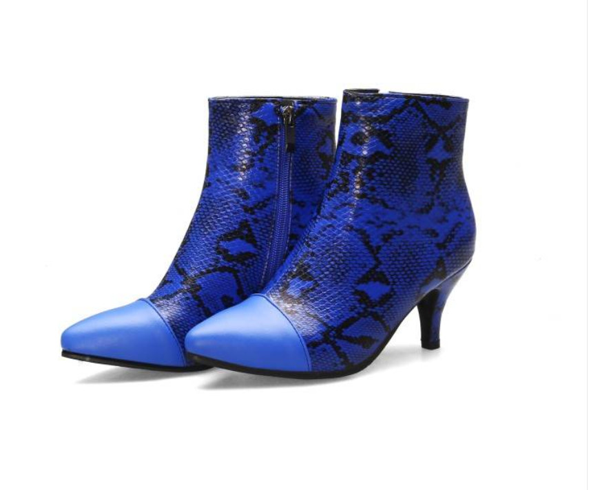 Chic Women’s Snake Pattern Ankle Boots Dress Party Casual Western Side Zip Shoes