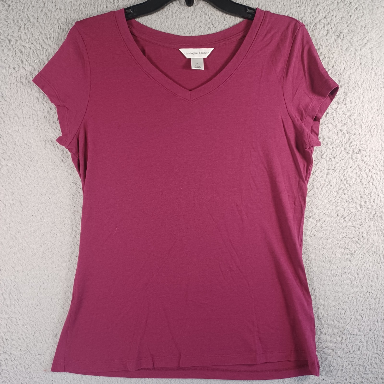 Christopher & Banks Womens Dark Raspberry Red Top Size Medium Short Sleeve Soft