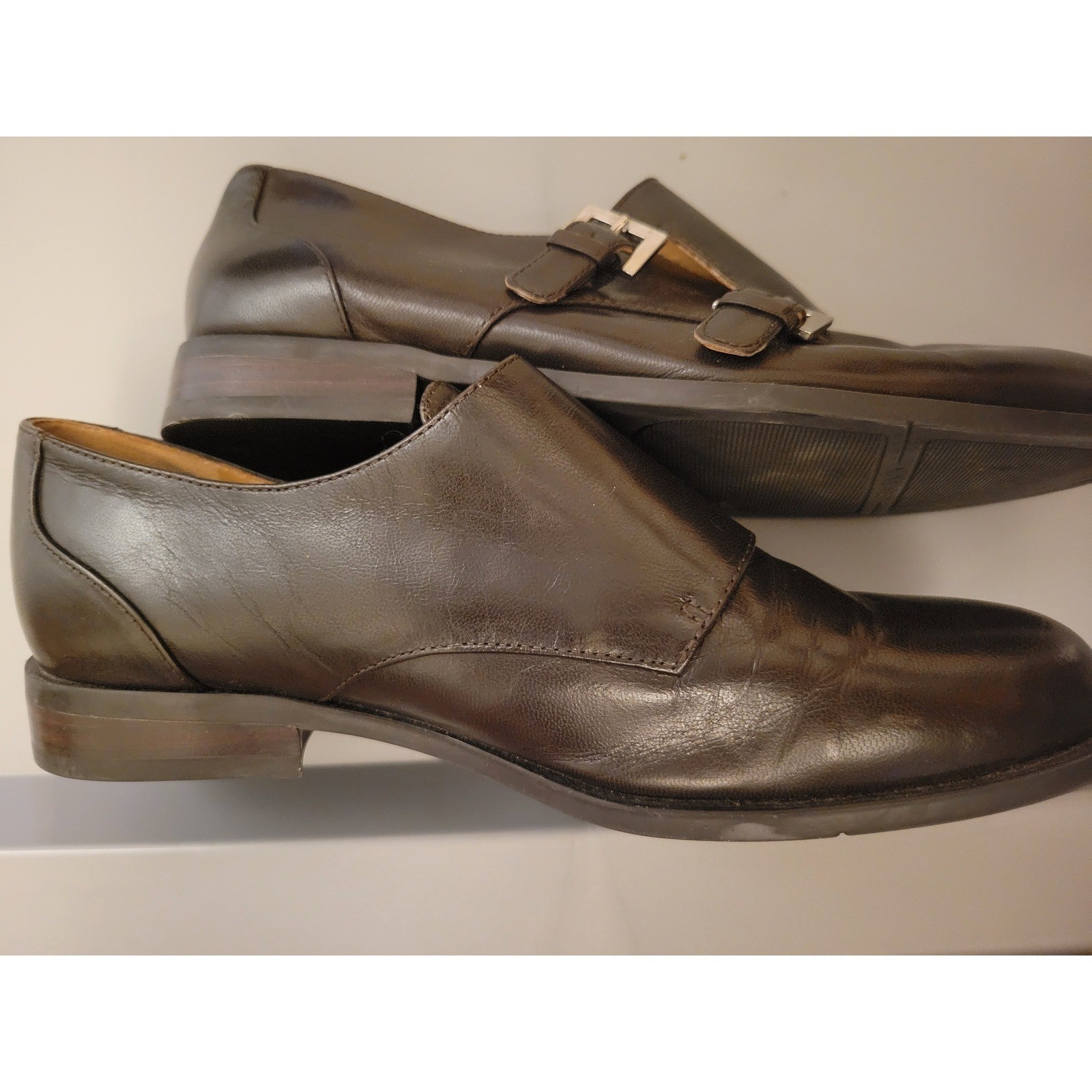 Nine West Toastie Dark Brown Leather Double Monk Strap Loafers TOASTIE 6.5M