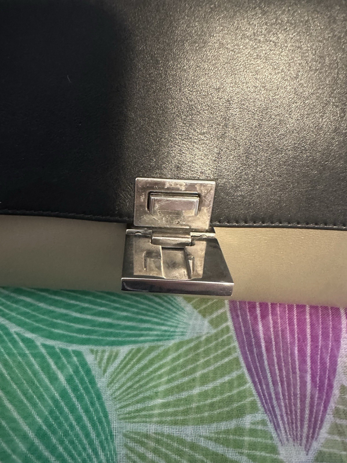 CELINE Trapeze Multicolor Colorblock Satchel Top Handle Bag, Zip/Clasp, Silver