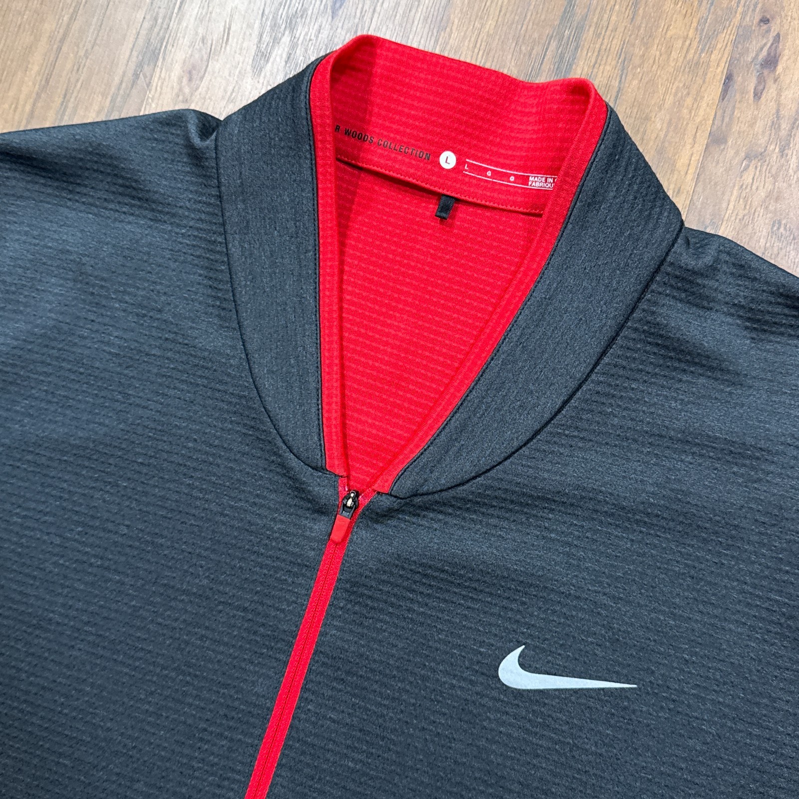 Nike Pullover Mens L Charcoal Gray Textured Tiger Woods Quarter Zip Golf Sweater
