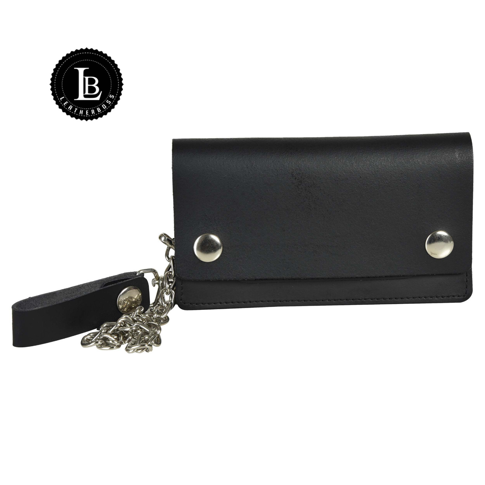 Black Genuine Leather Motorcycle Trucker Biker Chain Wallet With Inside Zipper