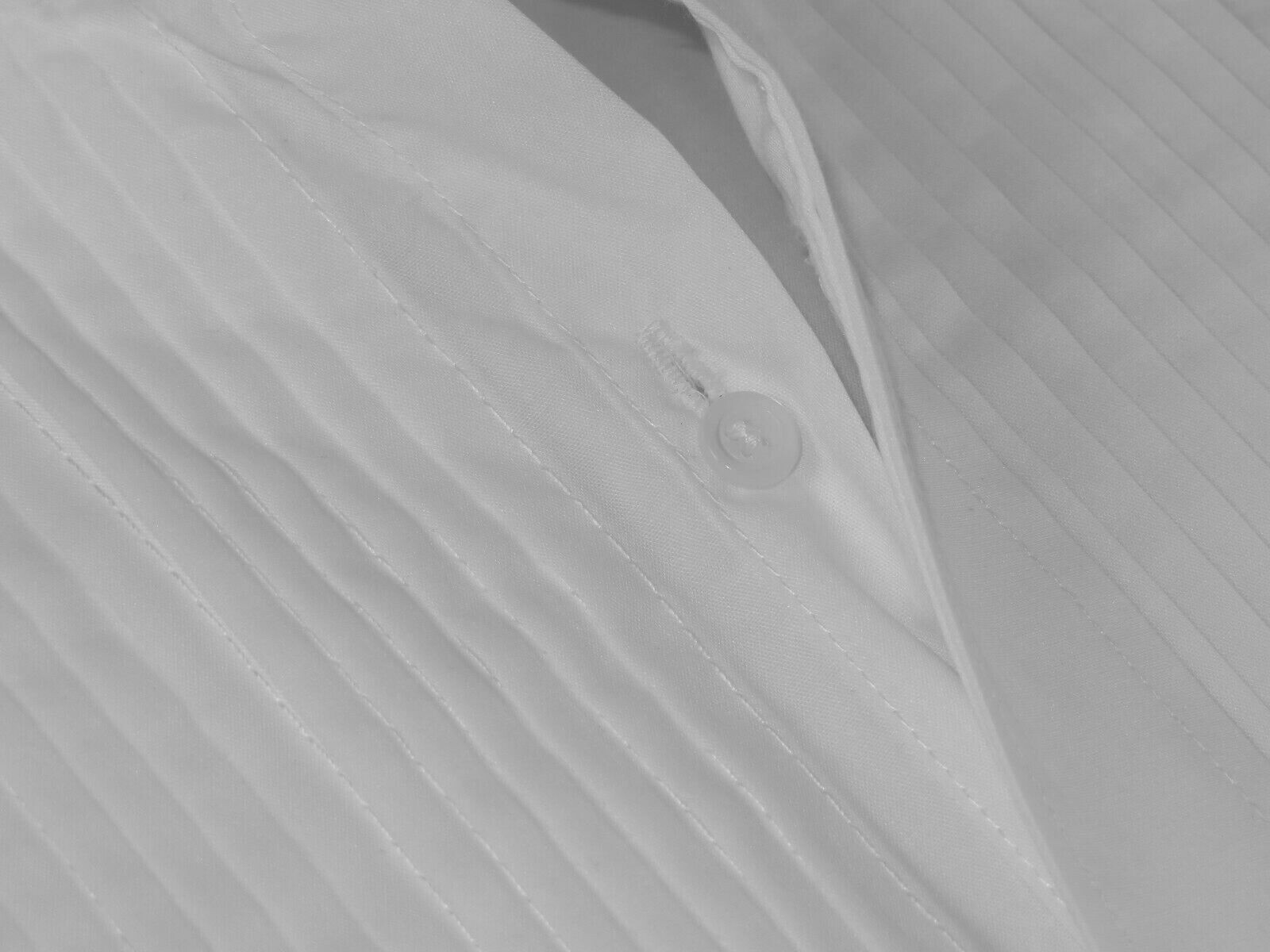 White Banded Chinese Mandarin Nehru Collar Pleated Front Tuxedo Shirt TUXXMAN