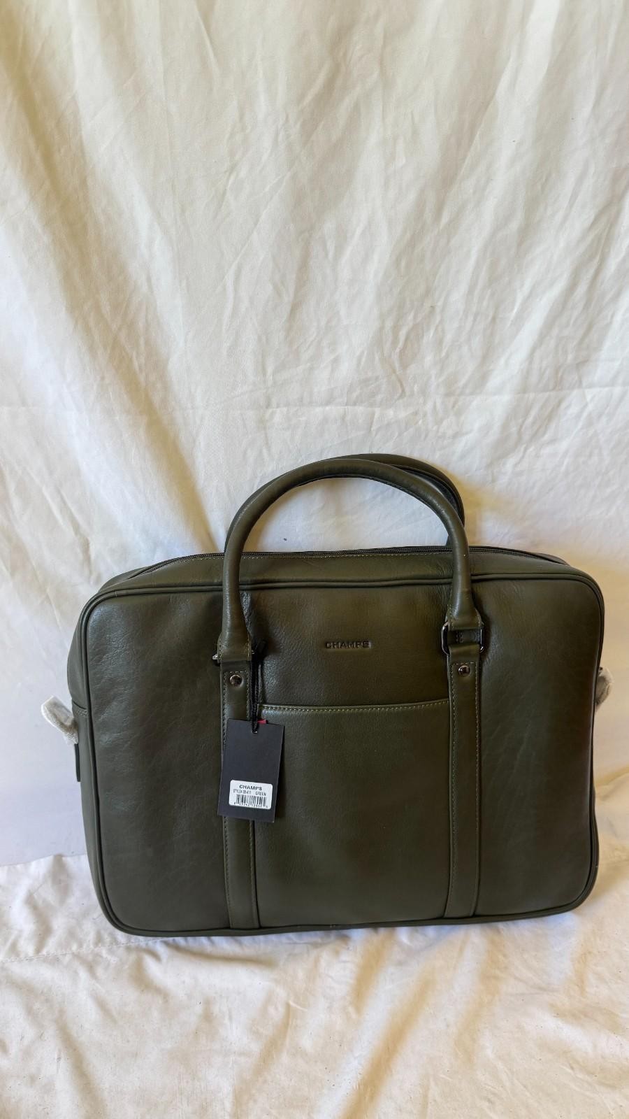 New Champs Onyx Leather Slim Laptop Briefcase Green Bag