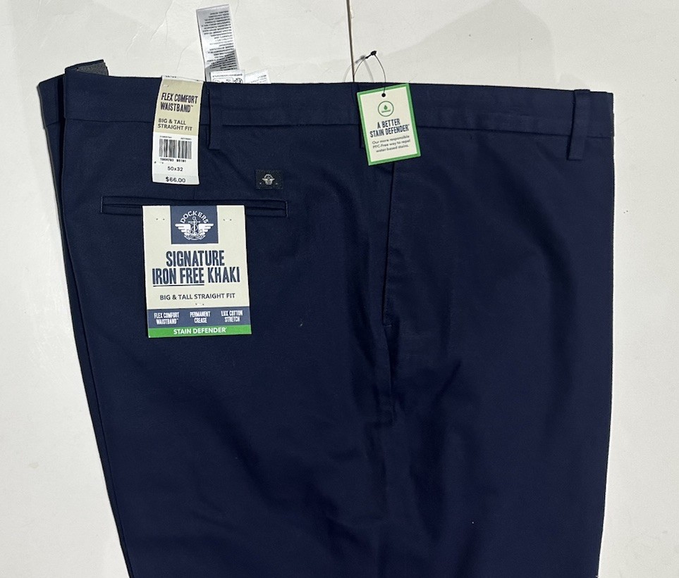 NWT-DOCKERS Men’s Big & Tall Signature Iron Free Khaki Straight Fit Pants 50×32