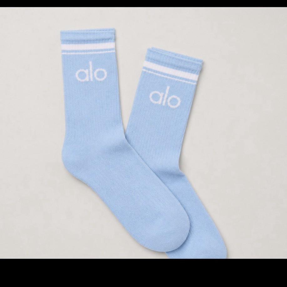 ALO Logo Crew Socks Women’s Blue Cotton One Size Solid Opaque 1 Pair