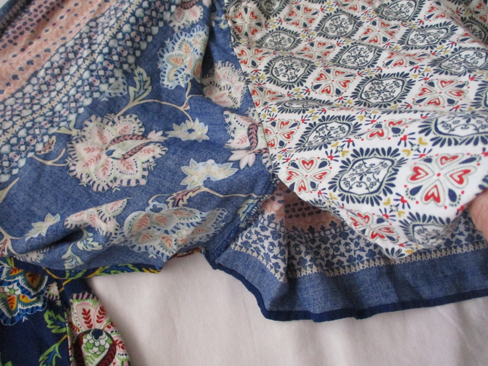Fig & Flower layered Top Women XL Blue Boho Attached Tank Bell Sleeve Floral