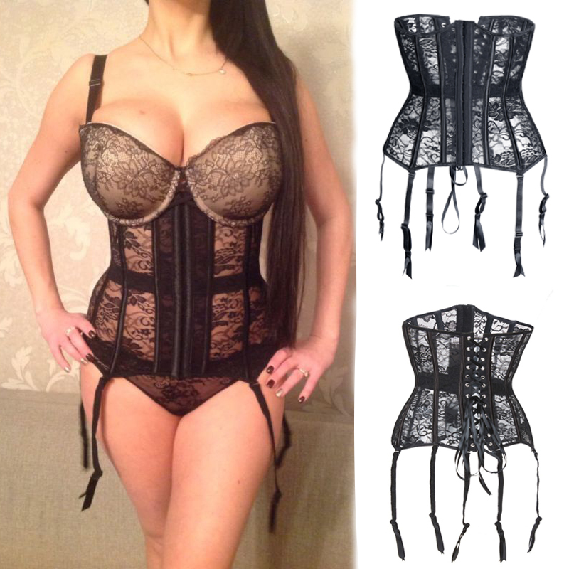 Women Plus size Lingerie Waist Training Underbust Corset Lace up Bustier Garter