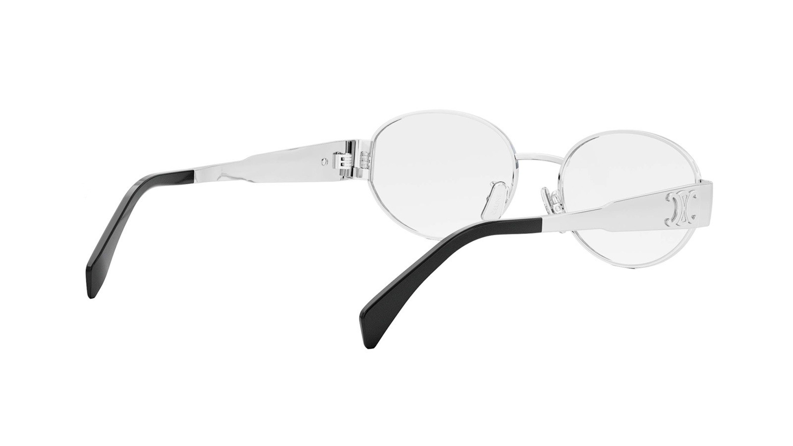 Celine CL50140U 016 Triomphe Metal Oval Silver Black Eyeglasses Clear AUTHENTIC