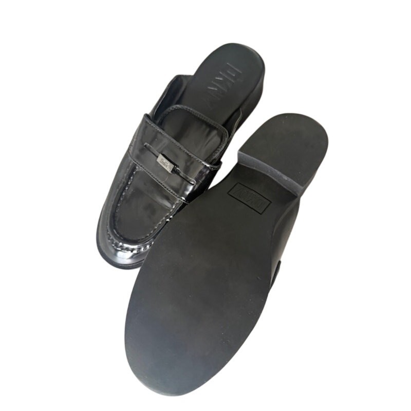 DKNY Black Patent Leather Penny Loafer Mules Slides Size 7.5