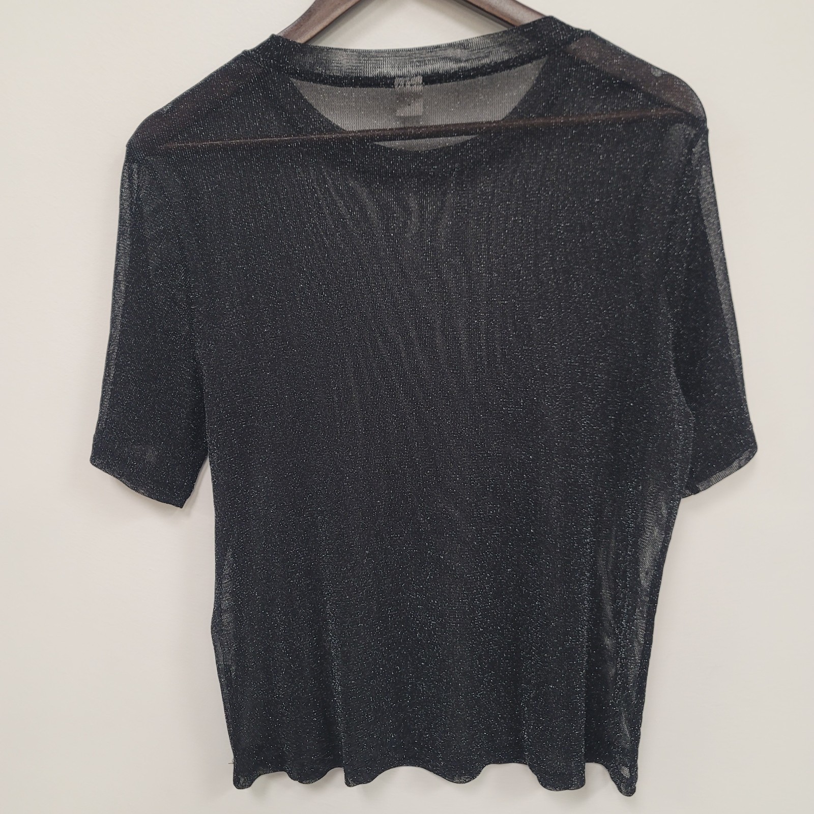 Womens Rave Celestial Whimsigoth Glitter Mesh Top Size L Black Short Sleeve