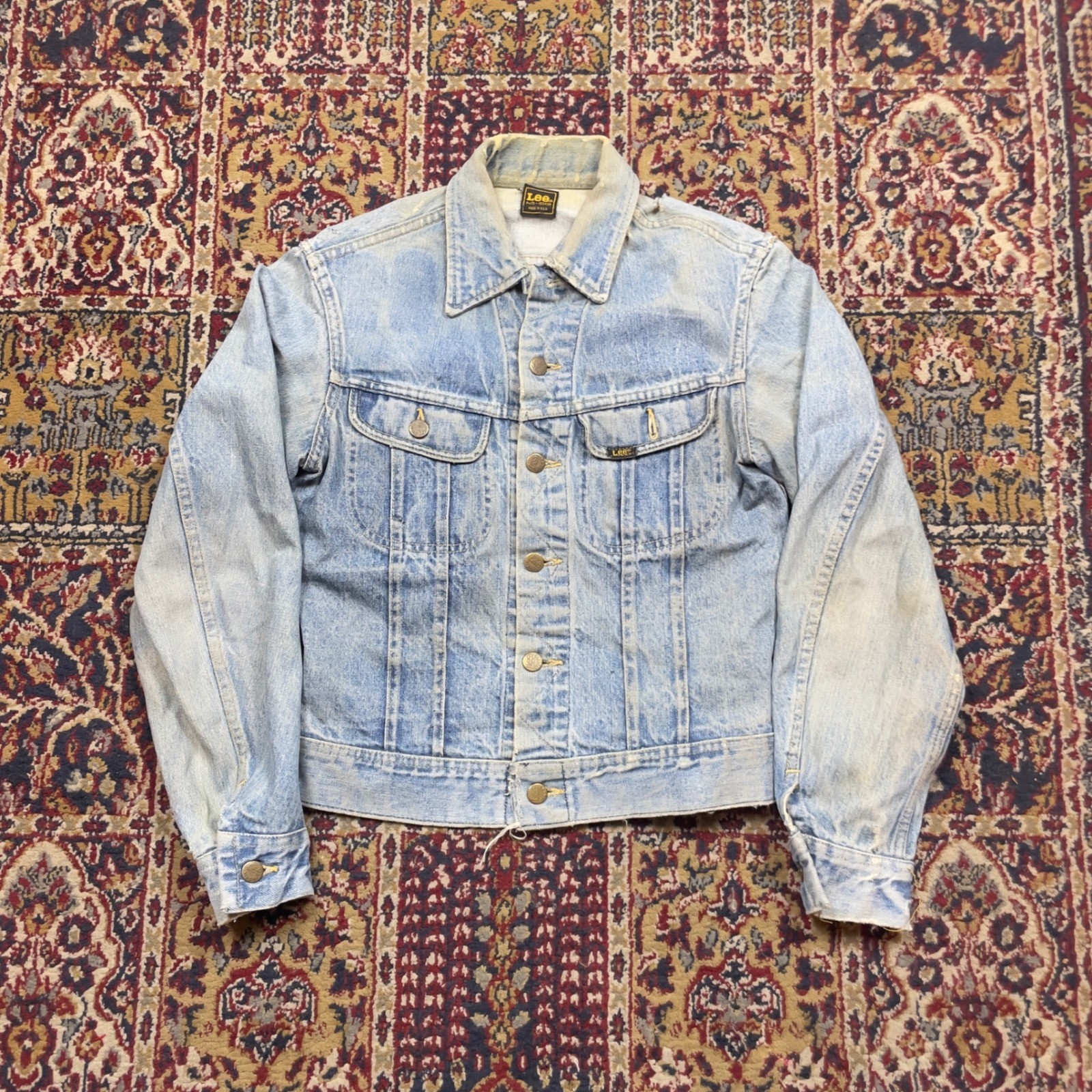 VTG 70s Lee Riders 101-J Cowboy Denim Jacket USA Faded Distressed Union M 19×20