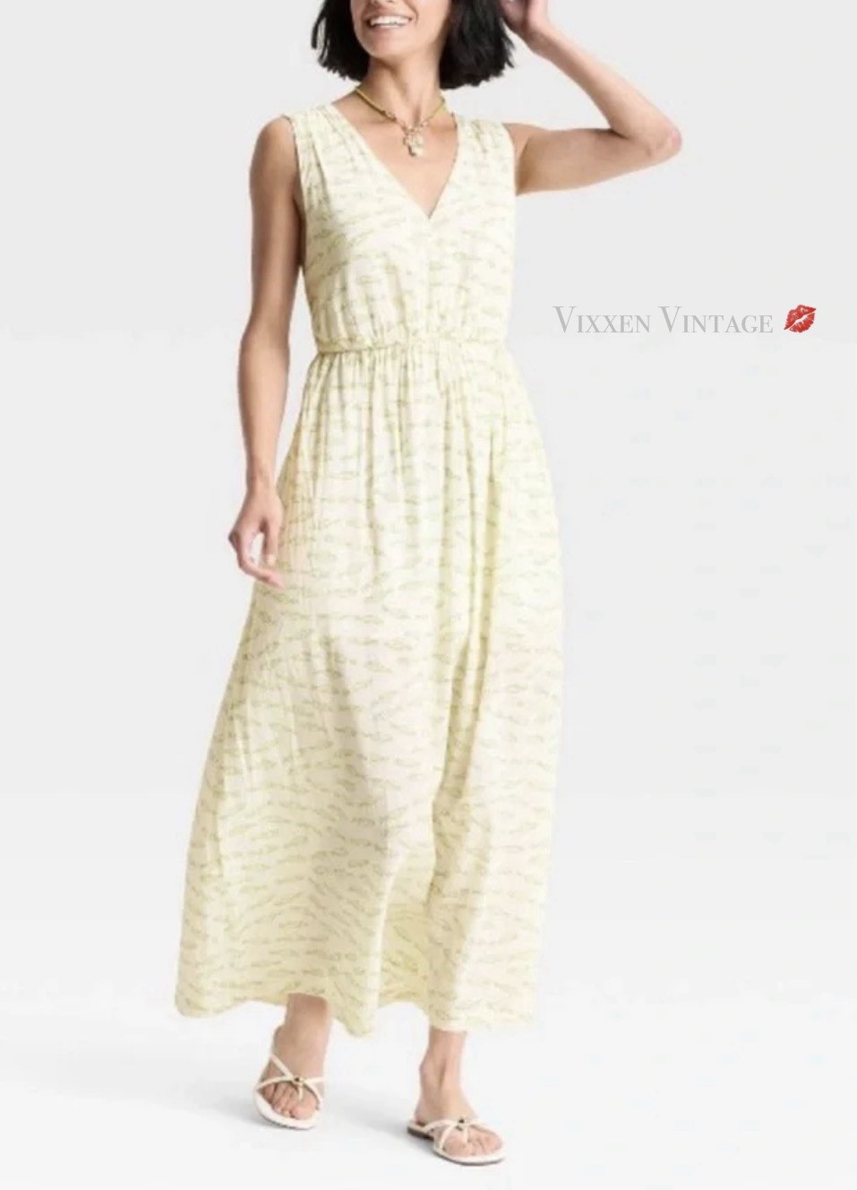 A NEW DAY SARDINE FISH PRINT HALTER ‘OPEN BACK SUNDRESS’ IN CREAM PRINT MSRP $35