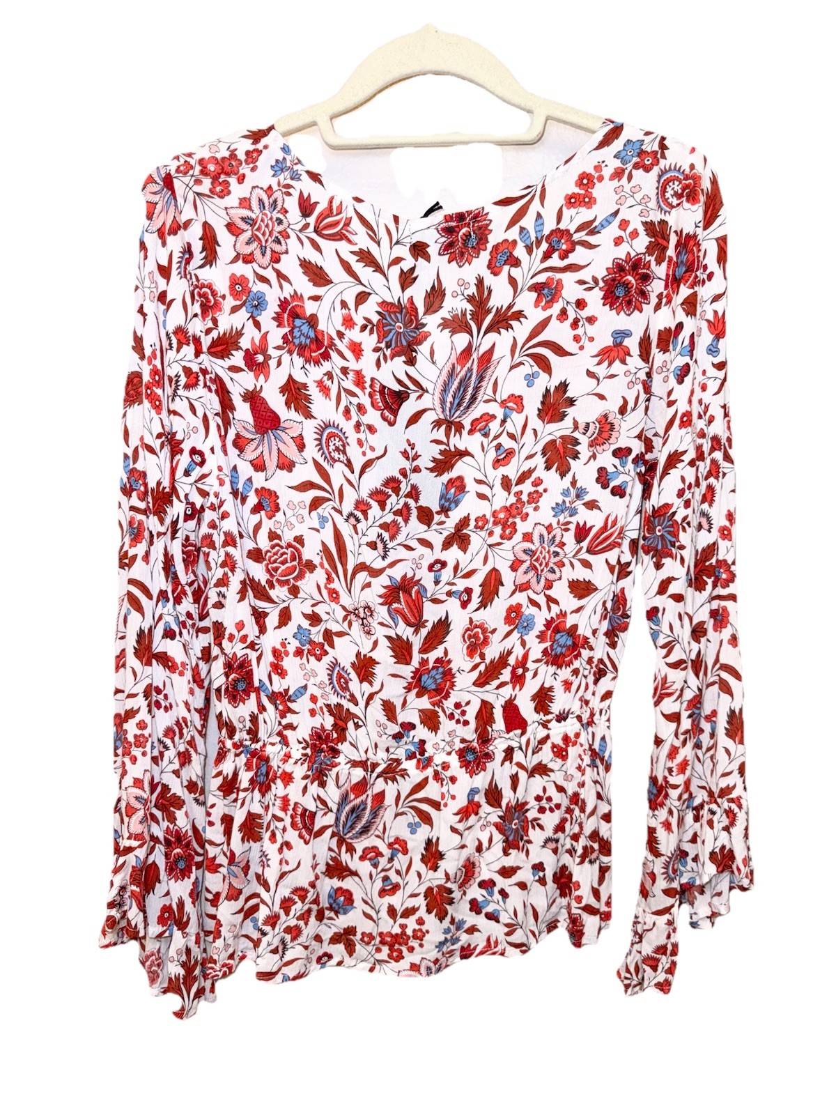 NWT Dear John MEDIUM Boho Floral Blouse Bell Sleeve Ruffle Top Peasant Romantic