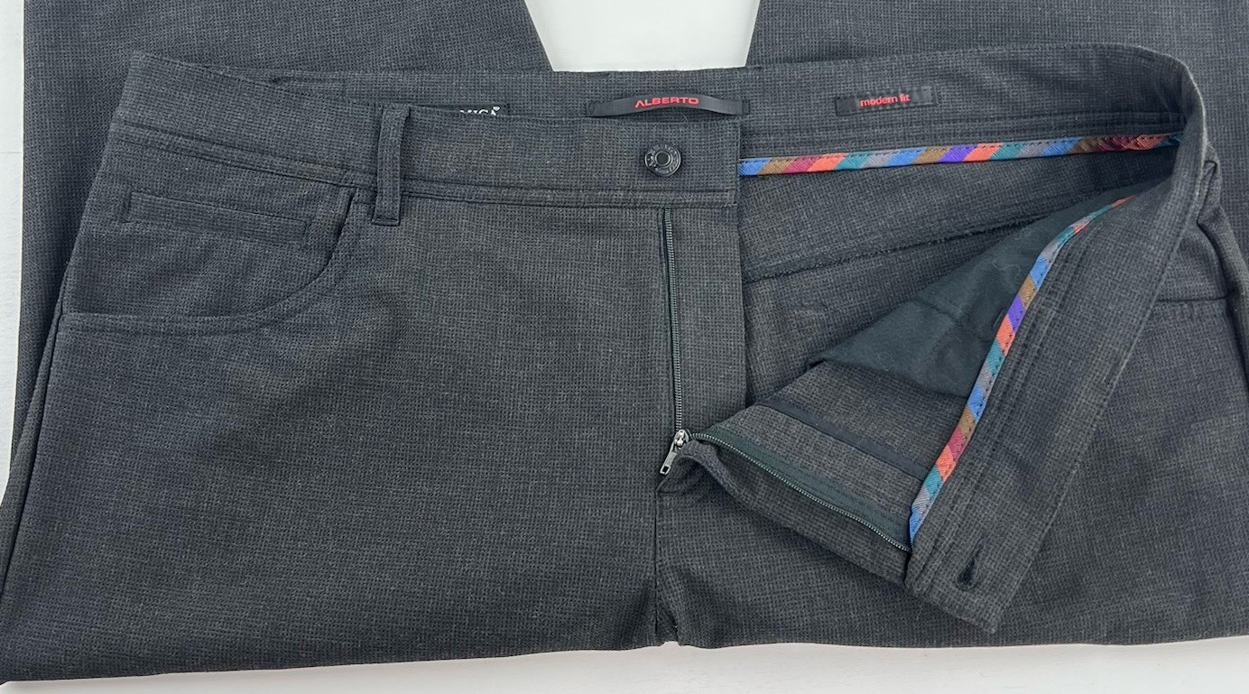 Alberto Ceramica Modern Fit Smart Squares Charcoal Gray Stretch Mens 38×28