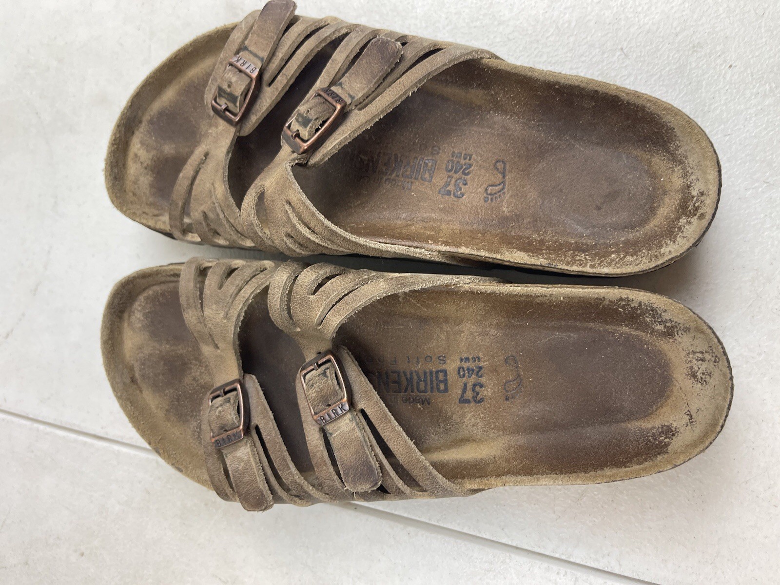 Birkenstock Granada Tobacco Brown Oiled Leather Slide Sandals Womens 37 240 L6