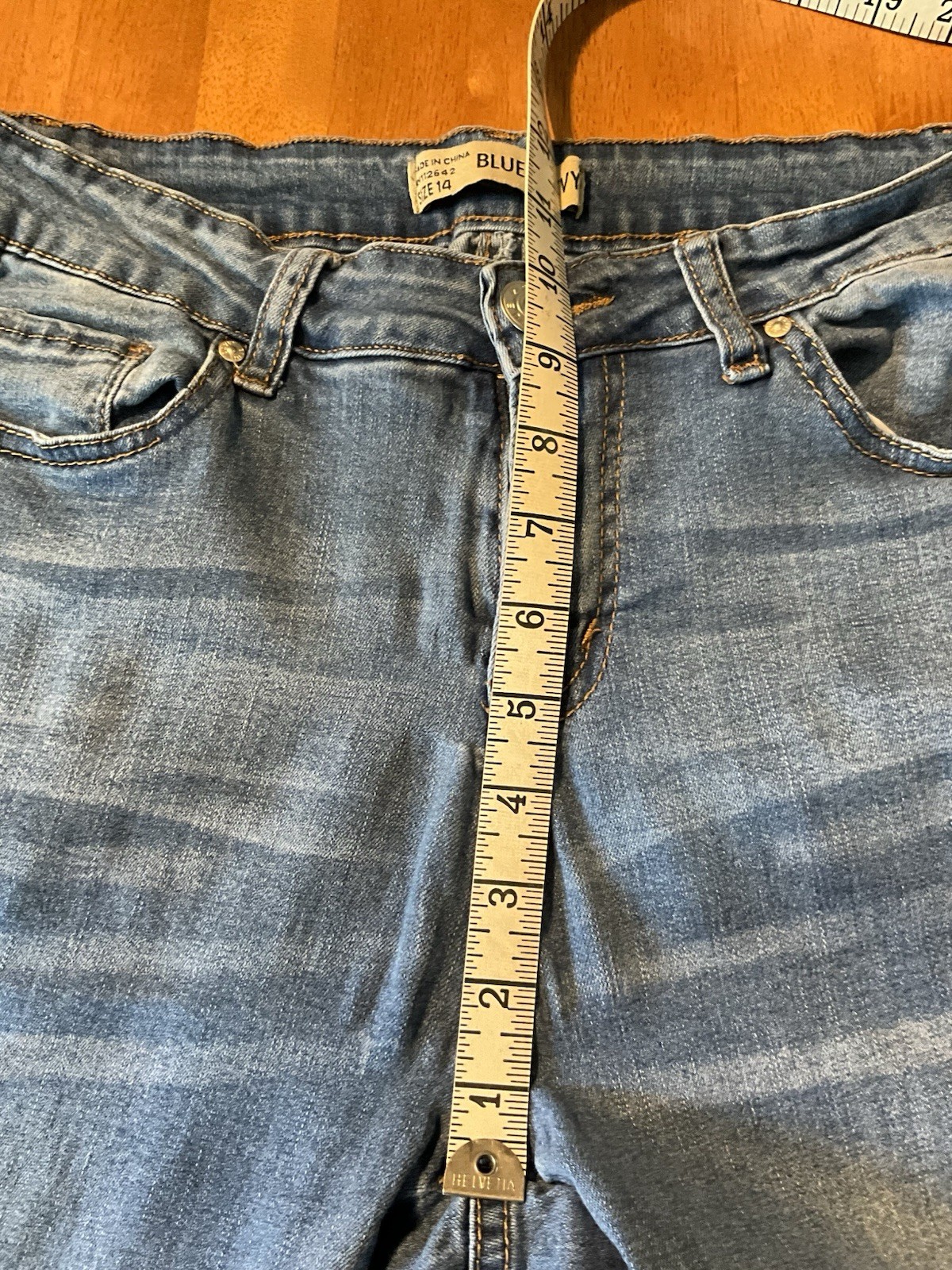 Blue Savvy Mid Rise Stretch Frayed Hem Cropped Ankle Denim Blue Jeans Sz 14 Boho