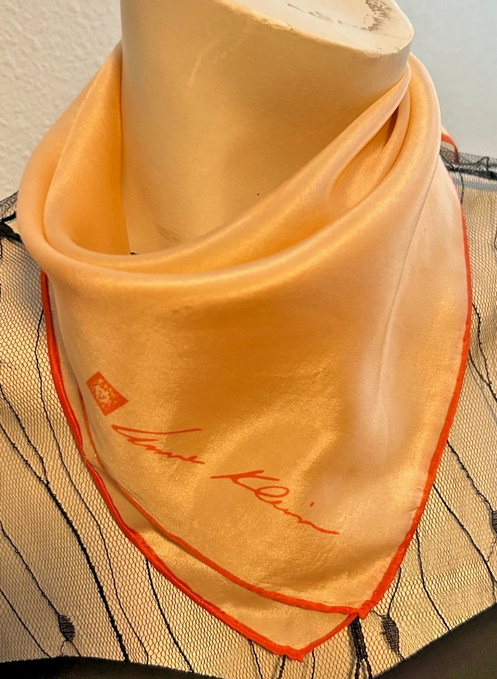 Anne Klein – Vintage 21 x 21 In. Peach/Orange, Solid Color, Silk Scarf -VS-118