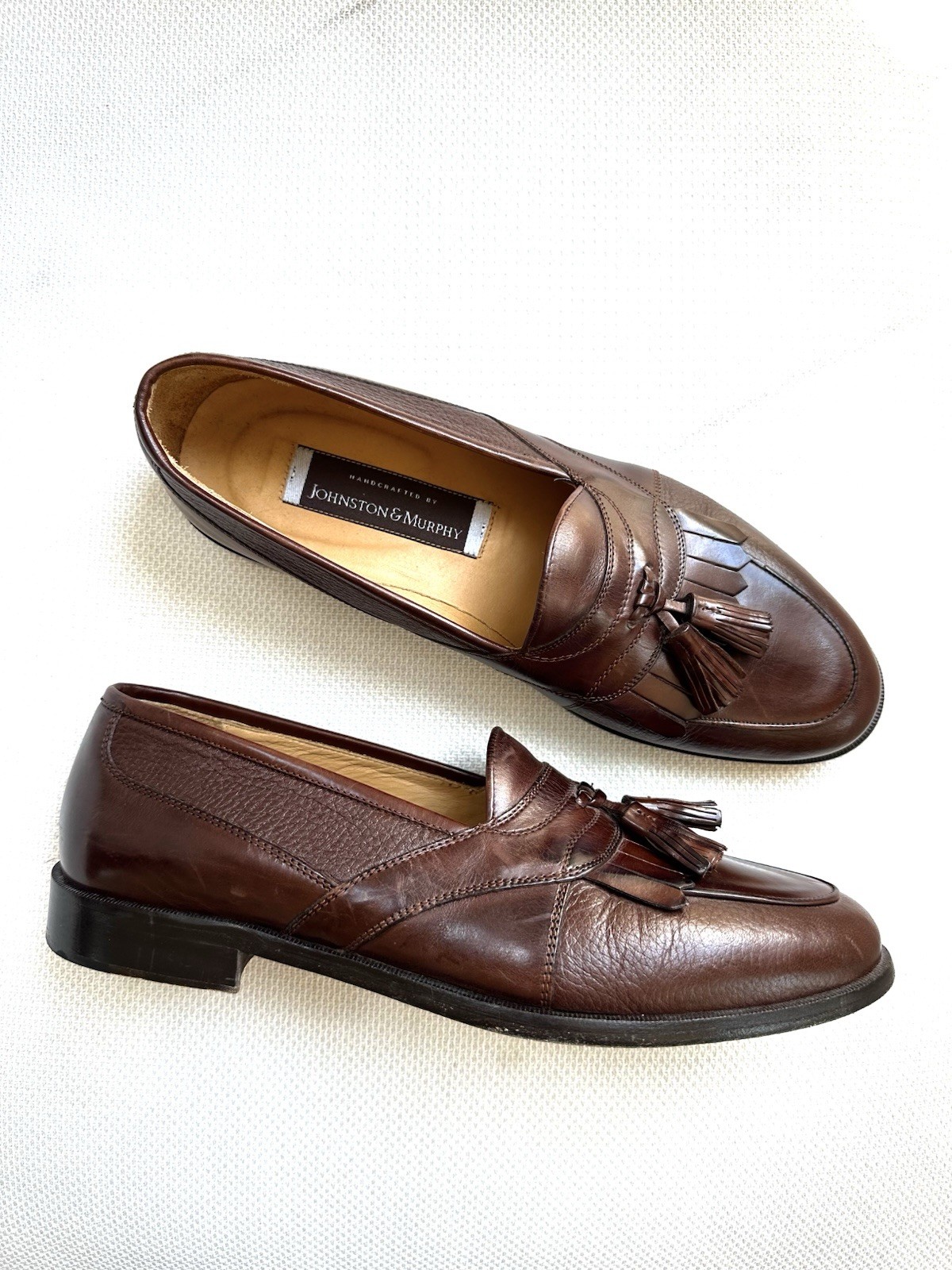 Johnston Murphy Leather Deerskin Cellini Men’s 10 M Brown Genuine Tassel Loafers