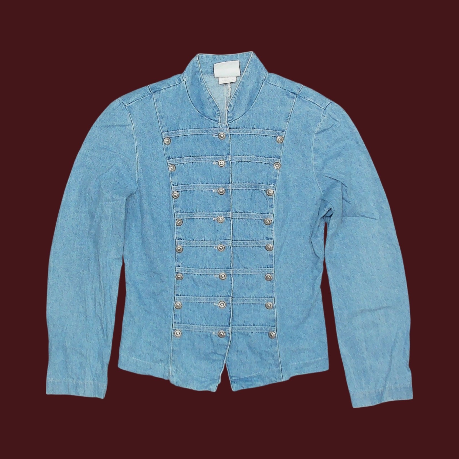 Vintage 80s Granite Denim Drummer Boy Band Jacket Western Concho Buttons Size S