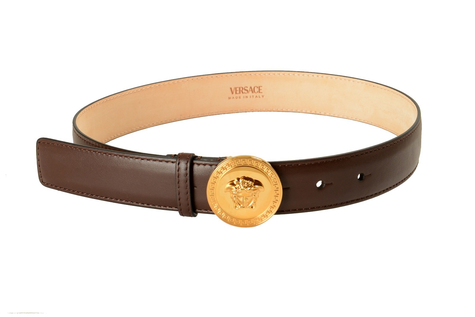 Versace Brown 100% Leather Gold Medusa Head Decorated Belt US 30 IT 75
