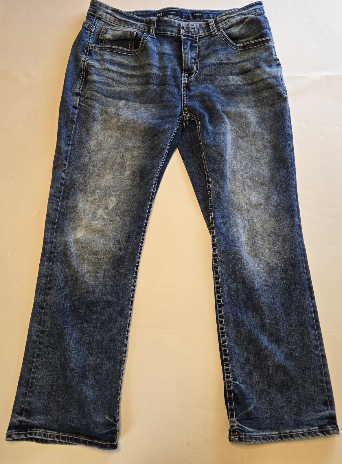 BKE Derek Jeans Men 34×29** Blue Denim Straight Leg Cowboy Thick Stitch