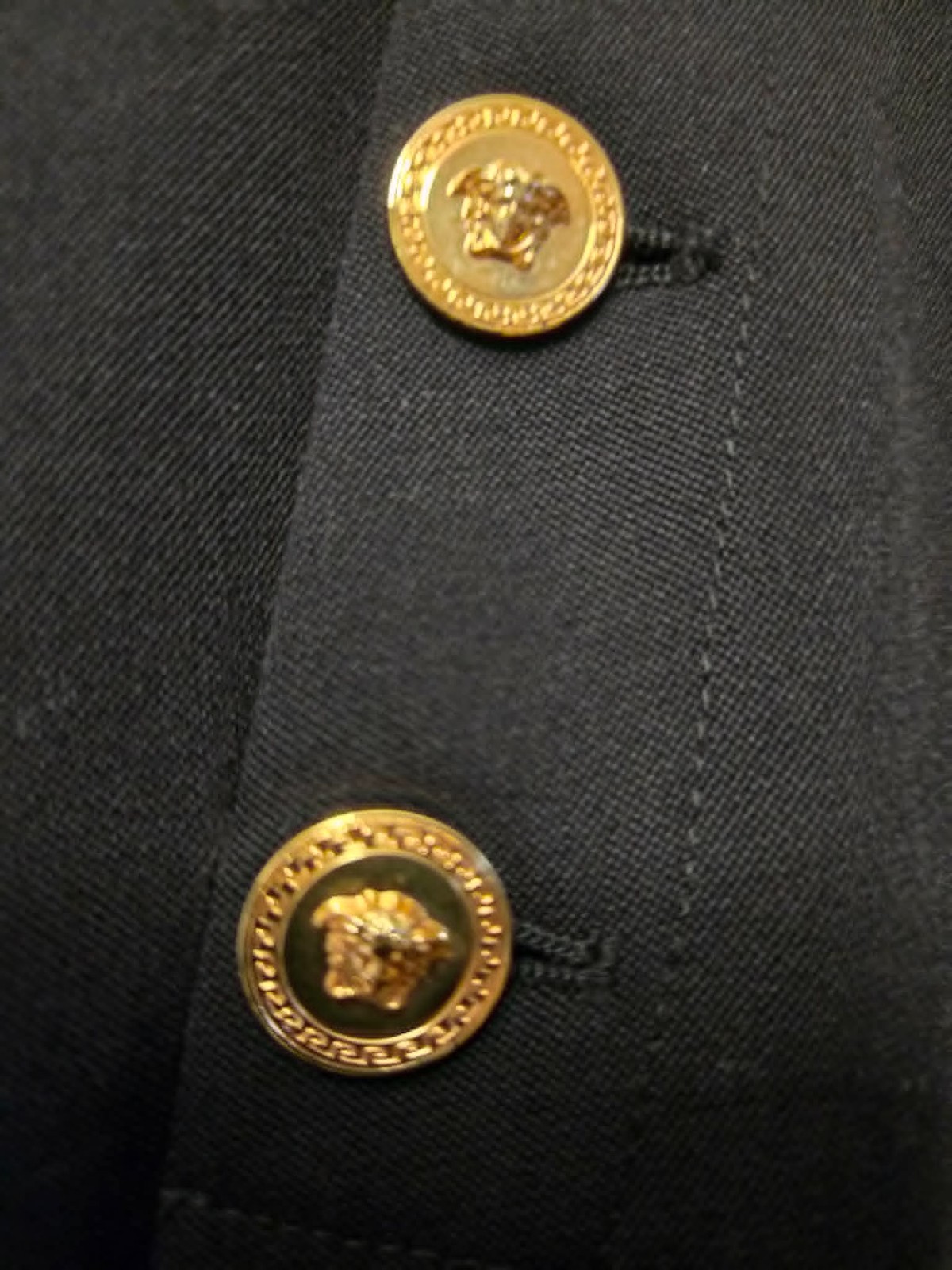 Versace Black Wide Leg Wool Stretch Sailor Pant Gold/ Blk Medusa Button