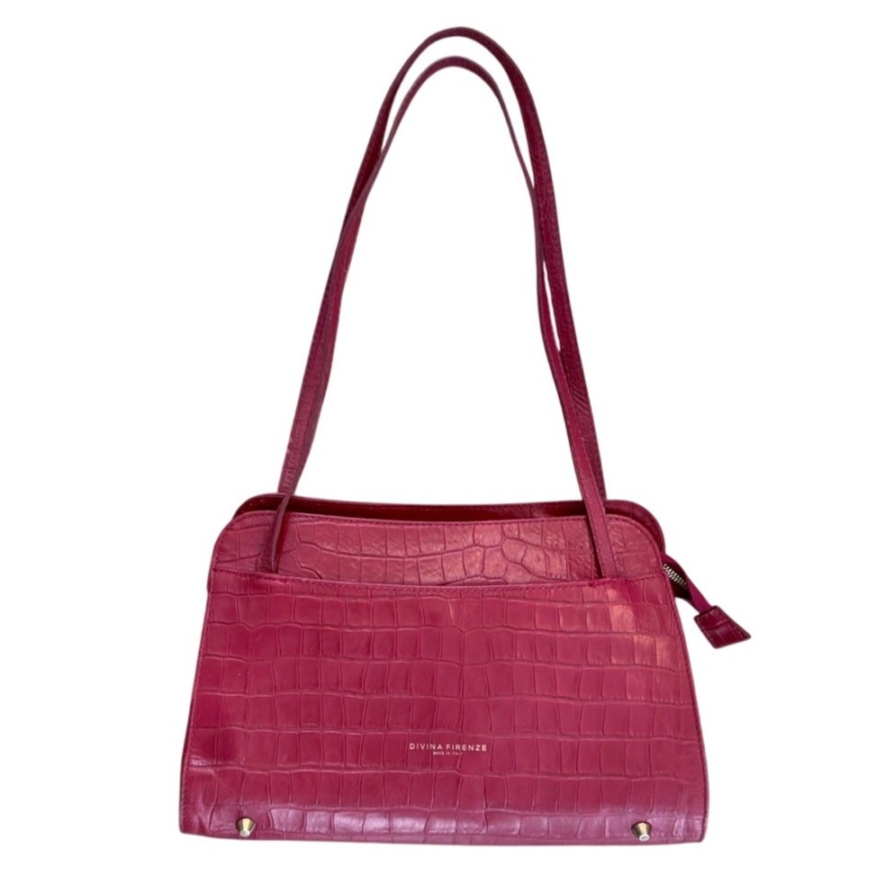 Divina Firenze Red Shoulder Bag Genuine Leather Croc Pattern Made in Italy