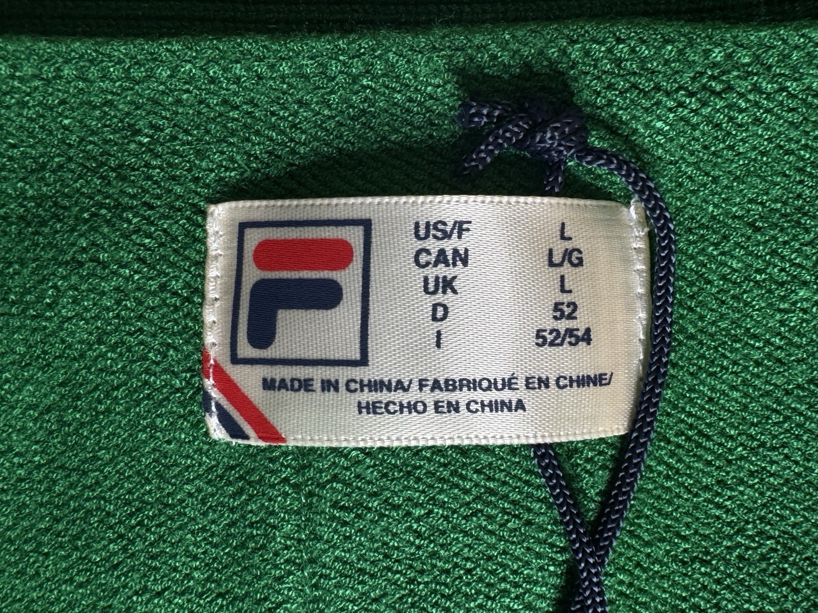FILA Men’s Baseline Cardigan – Amazon Green, Large, w/ F-Box Logo ($150 Retail)