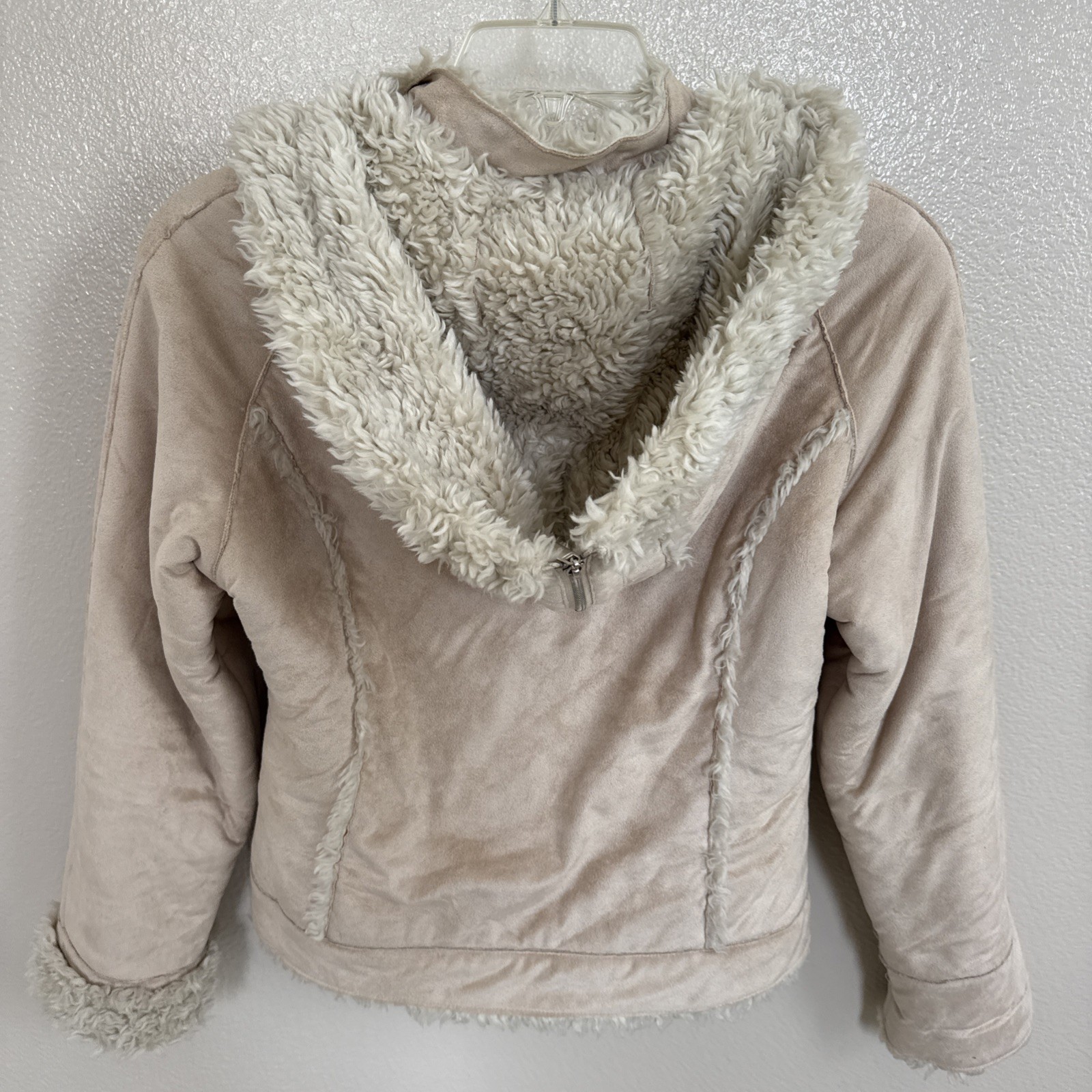 Wilson’s Leather Faux Fur & Suede Penny Lane Style Jacket Removable Hood Beige S