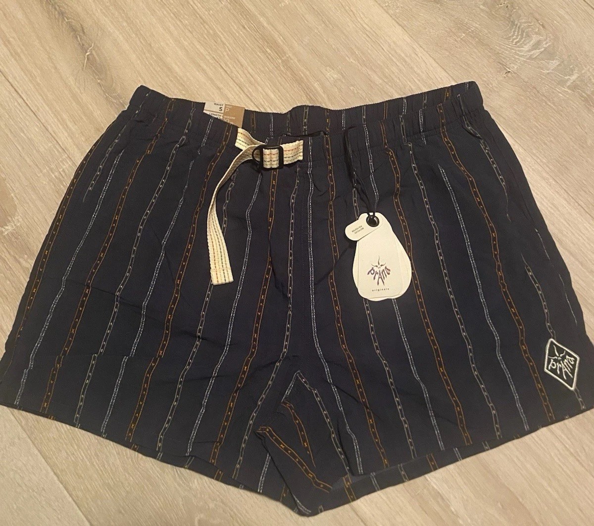 NWT Prana Indio Heritage Short Men’s Small Stormy Night Blue Striped 4in Inseam