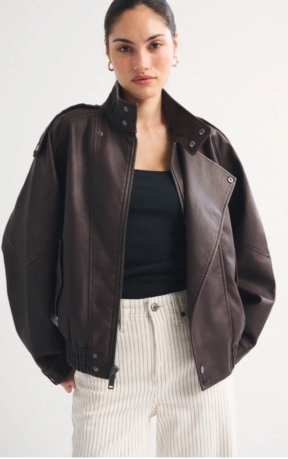 Relaxed Mock neck Vegan Leather Bomber Jacket