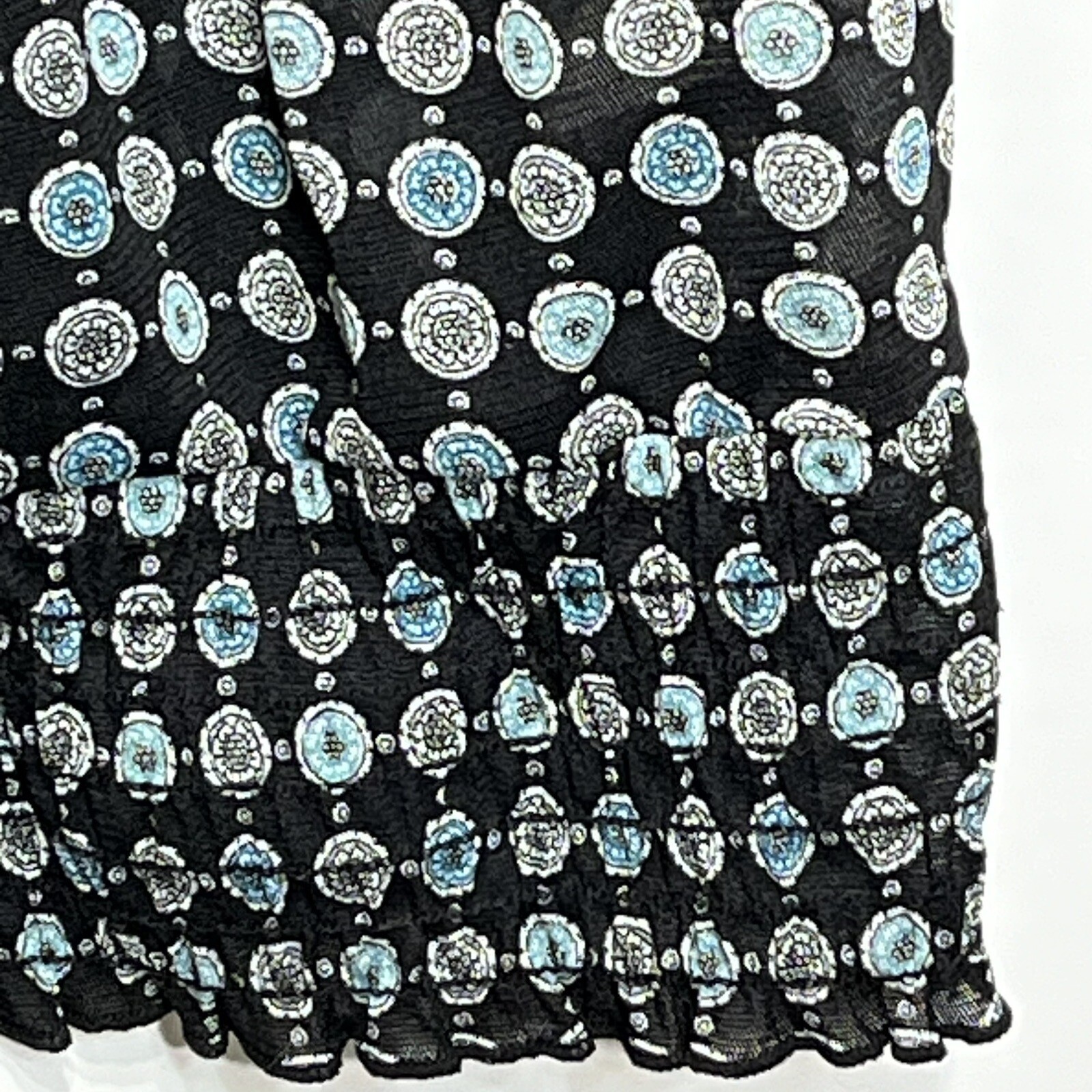 Maurices Womens Top Black Geometric Print Square Neck Short Sleeve Smocked Hem L