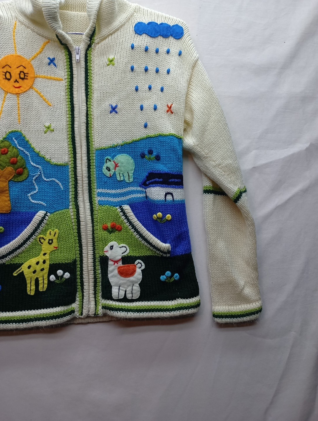 Childrens Unisex Handmade Full Zip Up Sweater Measurements In Pictures