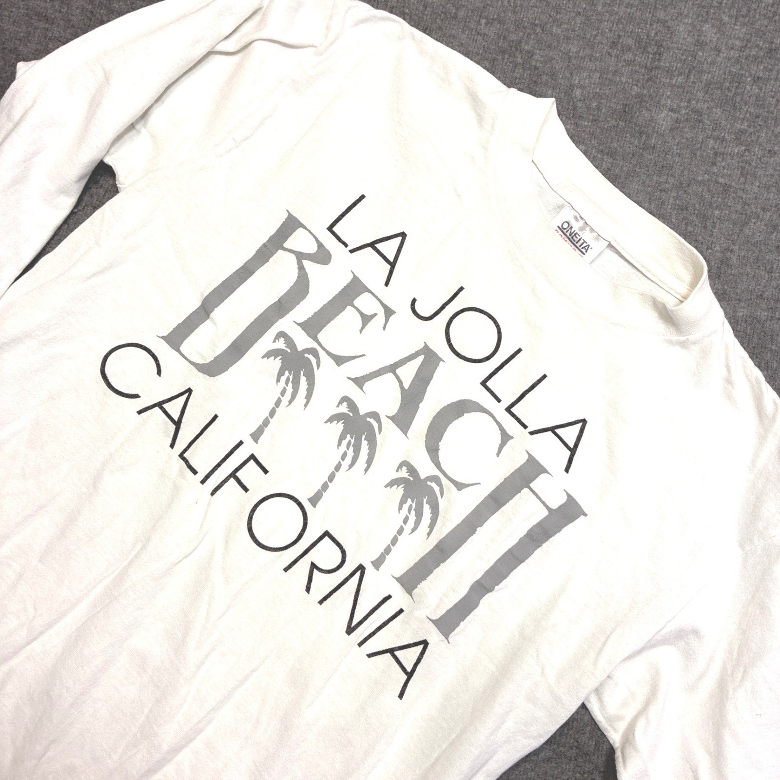 Oneita Long Sleeve T-Shirt Women Large White La Jolla Beach California Vintage