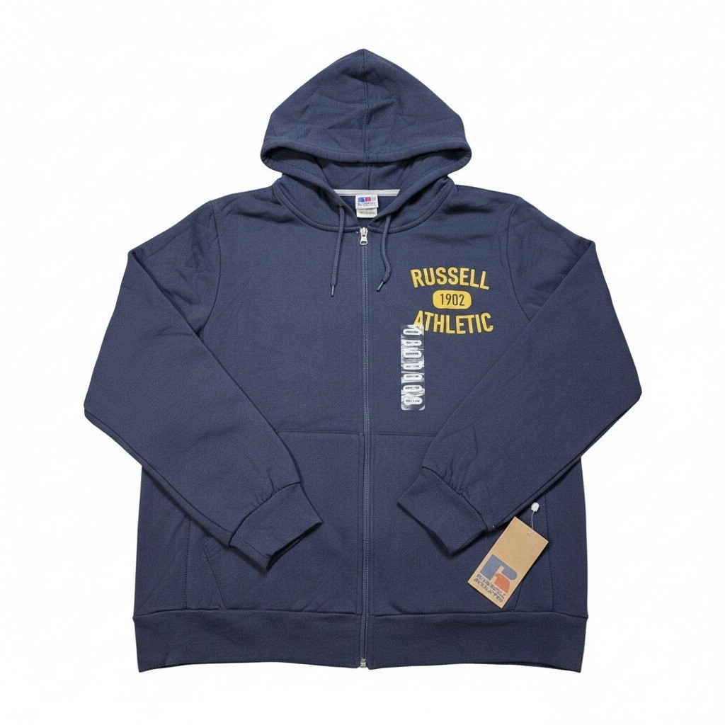 Men’s Medium Russell Athletic Hoodie Full Zip Blue NWT 1902 Graphic Fleece