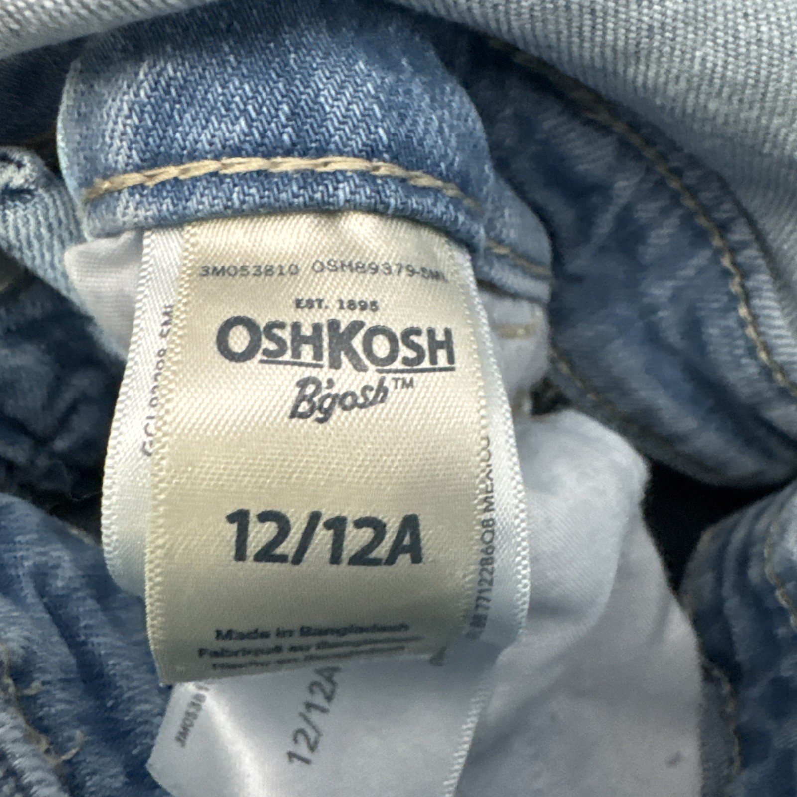 OshKosh B’gosh Kids Size 12 Denim Overalls Light Wash Youth Bib Dungarees