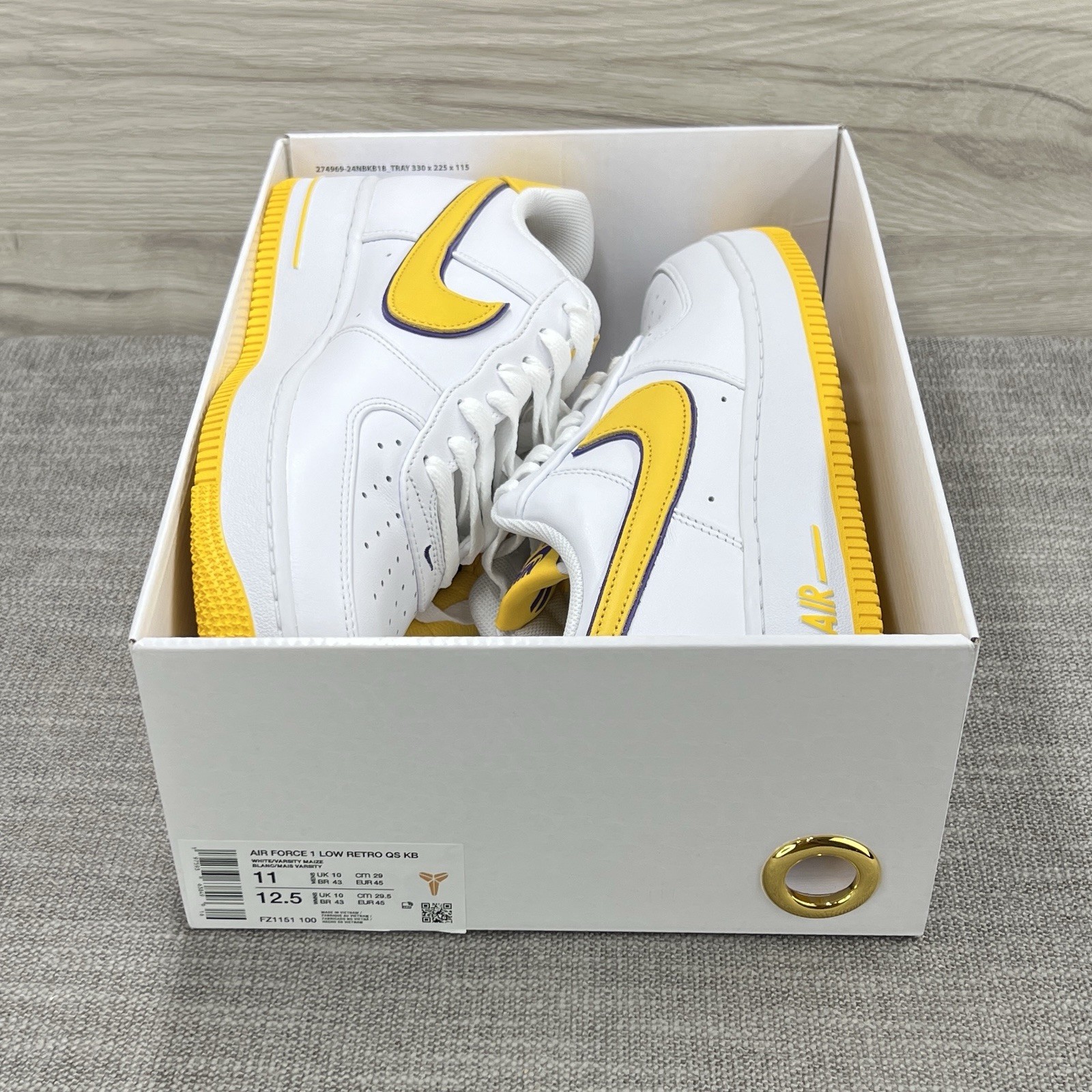 Nike Air Force 1 Low Retro QS AF1 Kobe Bryant Lakers Home Mens 11 [FZ1151-100]