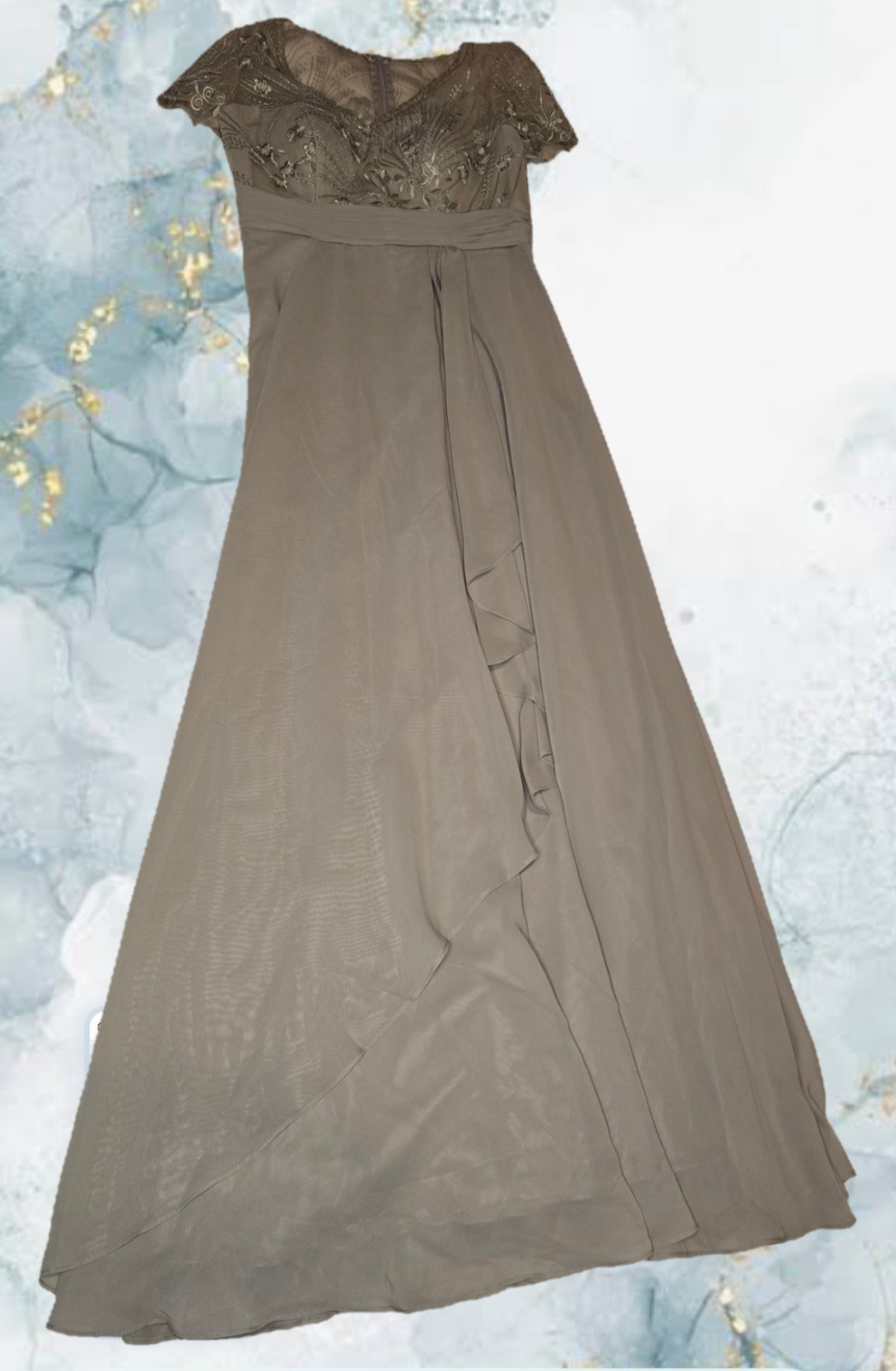 JJ’s House Mother of the Bride Dress Taupe Size 10 Long Elegant Chiffon
