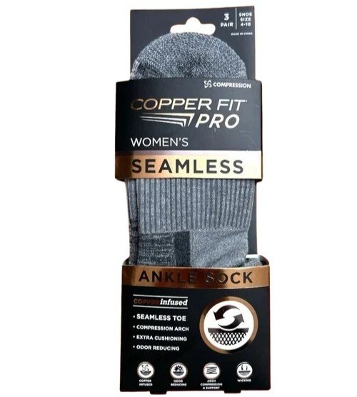 Copper Fit Women’s Compression Ankle Socks 3 Pairs – Choose (Seamless or Sport)