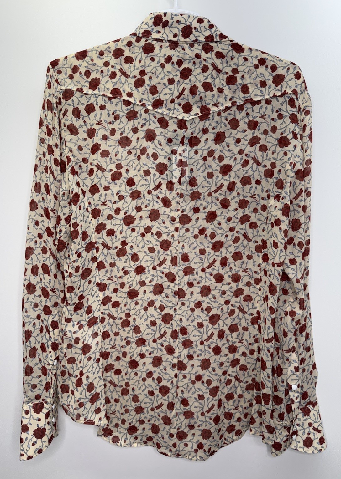 Rag & Bone NWT Farren Red Floral Western Inspired Viscose Shirt Pearl Snap M