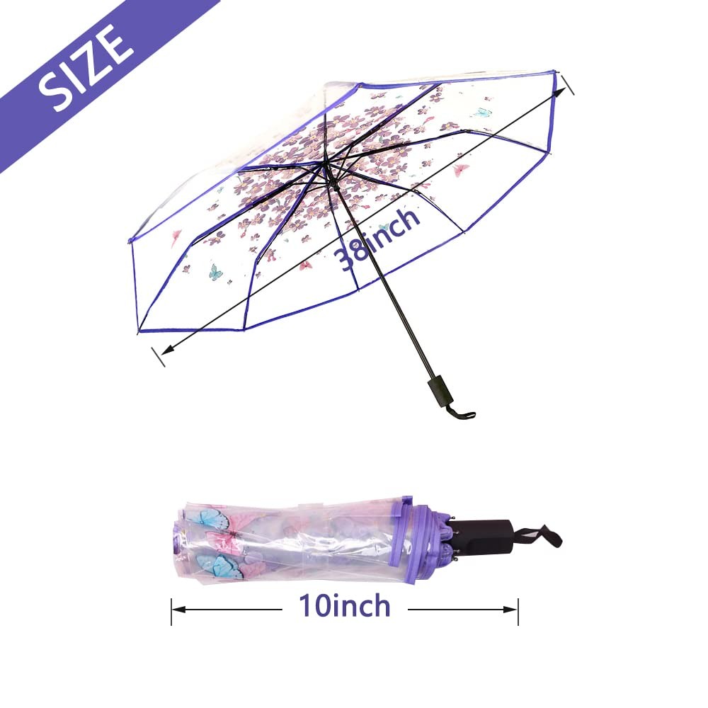 Cherry Blossom Butterfly Umbrella Transparent Clear Umbrellas 8 Ribs Folding Umb