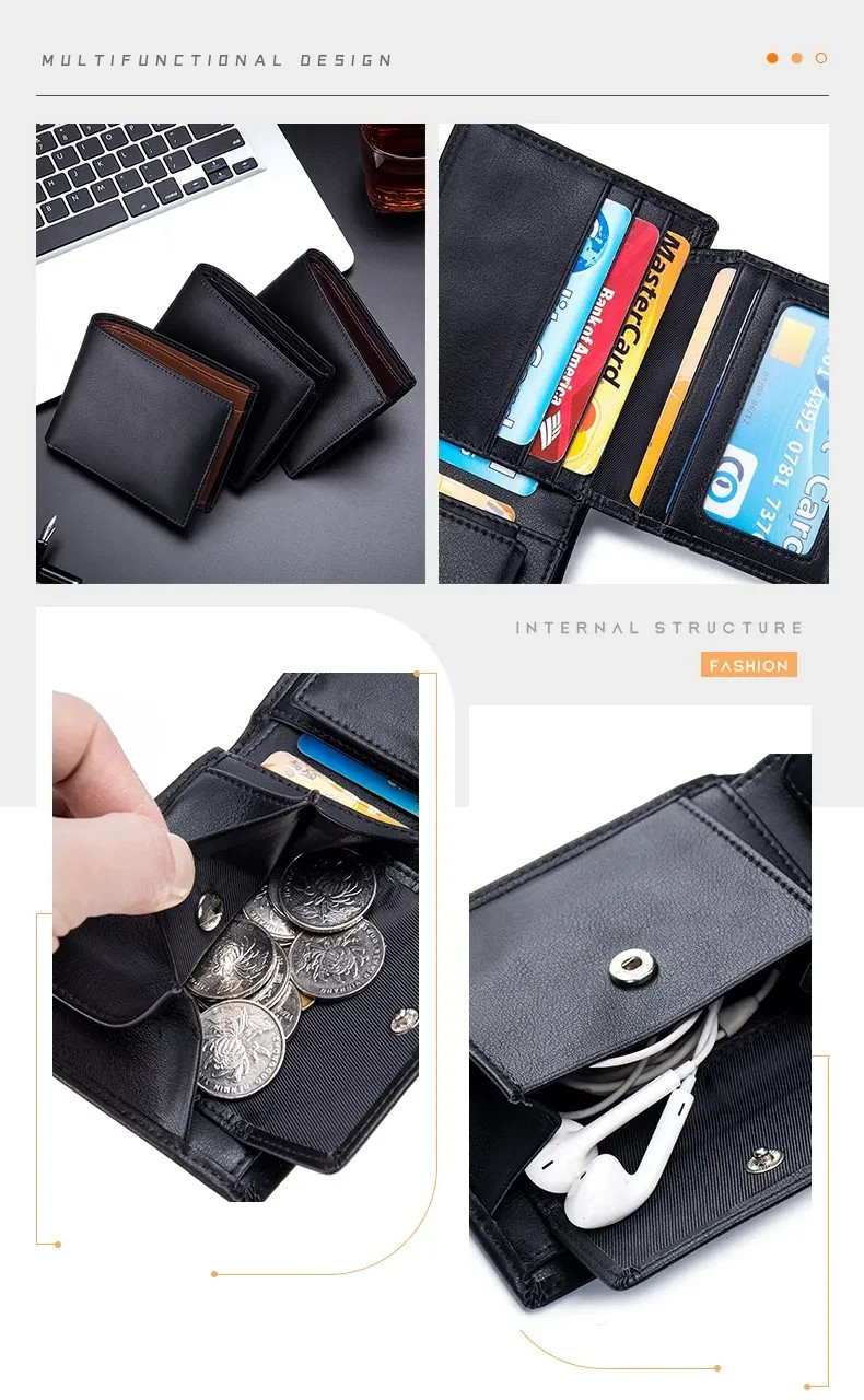 Men’s Genuine Leather RFID Bifold Wallet Bifold Credit Card Holder Coin Pocket