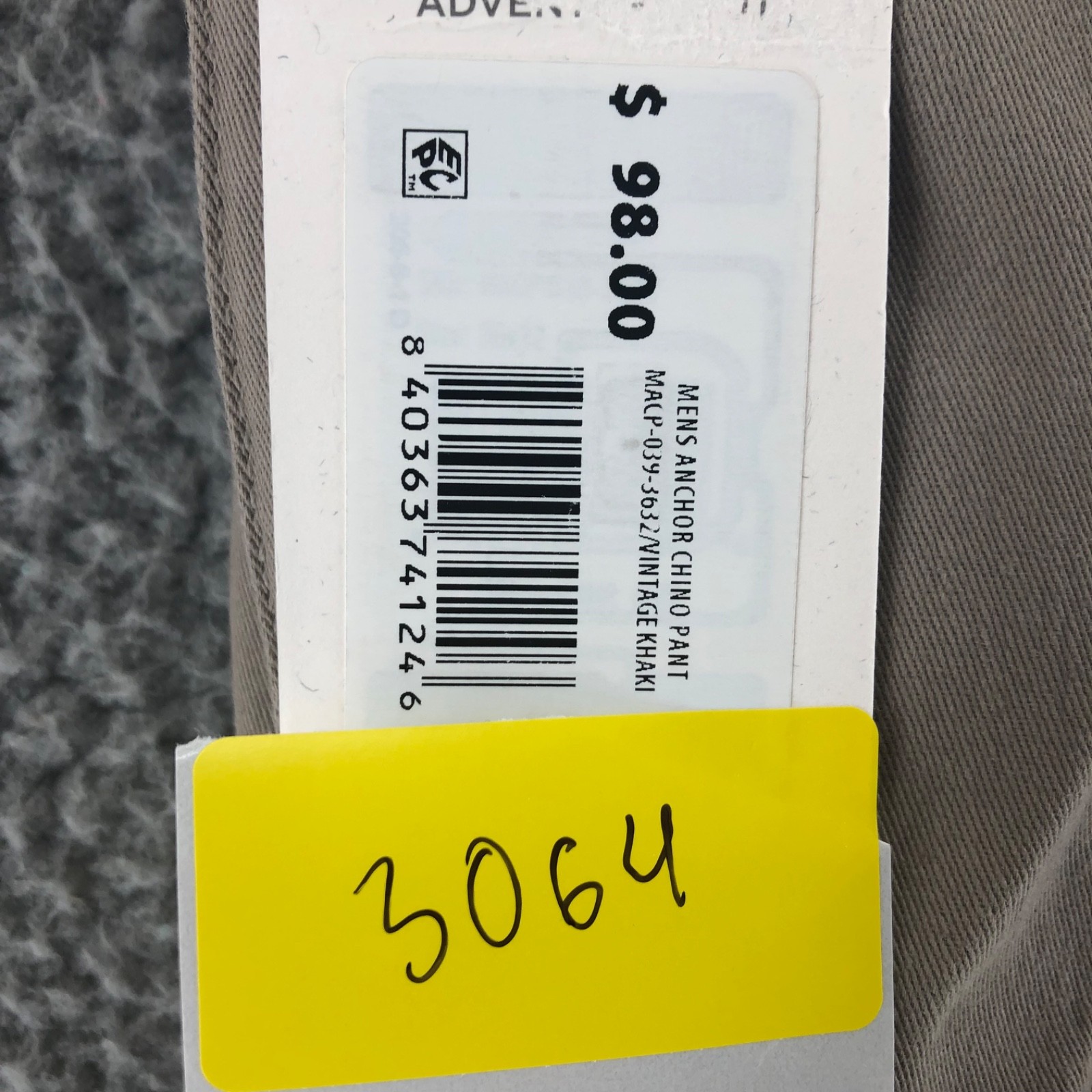 Free Fly Men’s Size 36×32 Anchor Chino Pants Tech Khaki Light Tan NWT