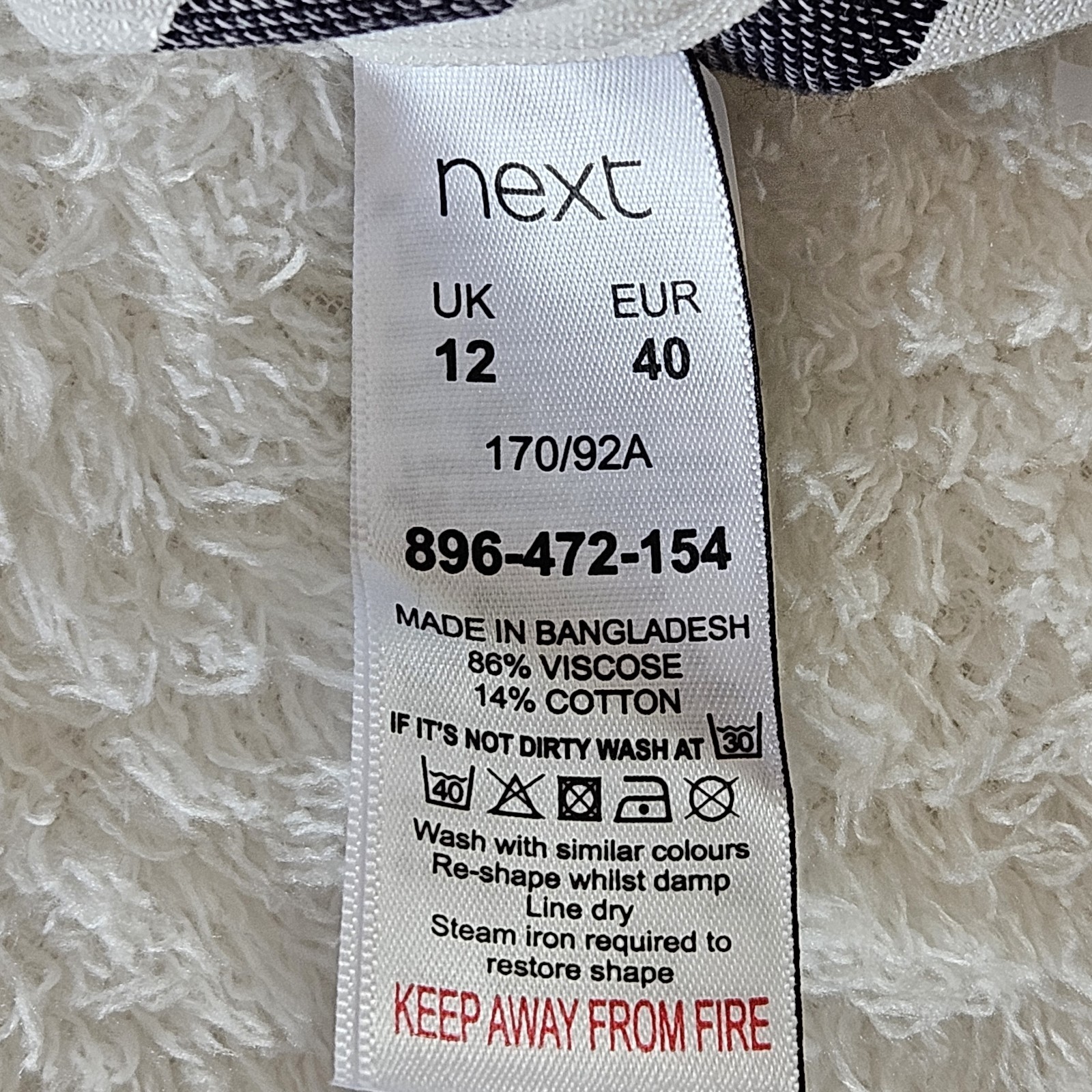 Next Size 12 – Black & White Stripe Shirt – Long Sleeved – Viscose & Cotton VGC