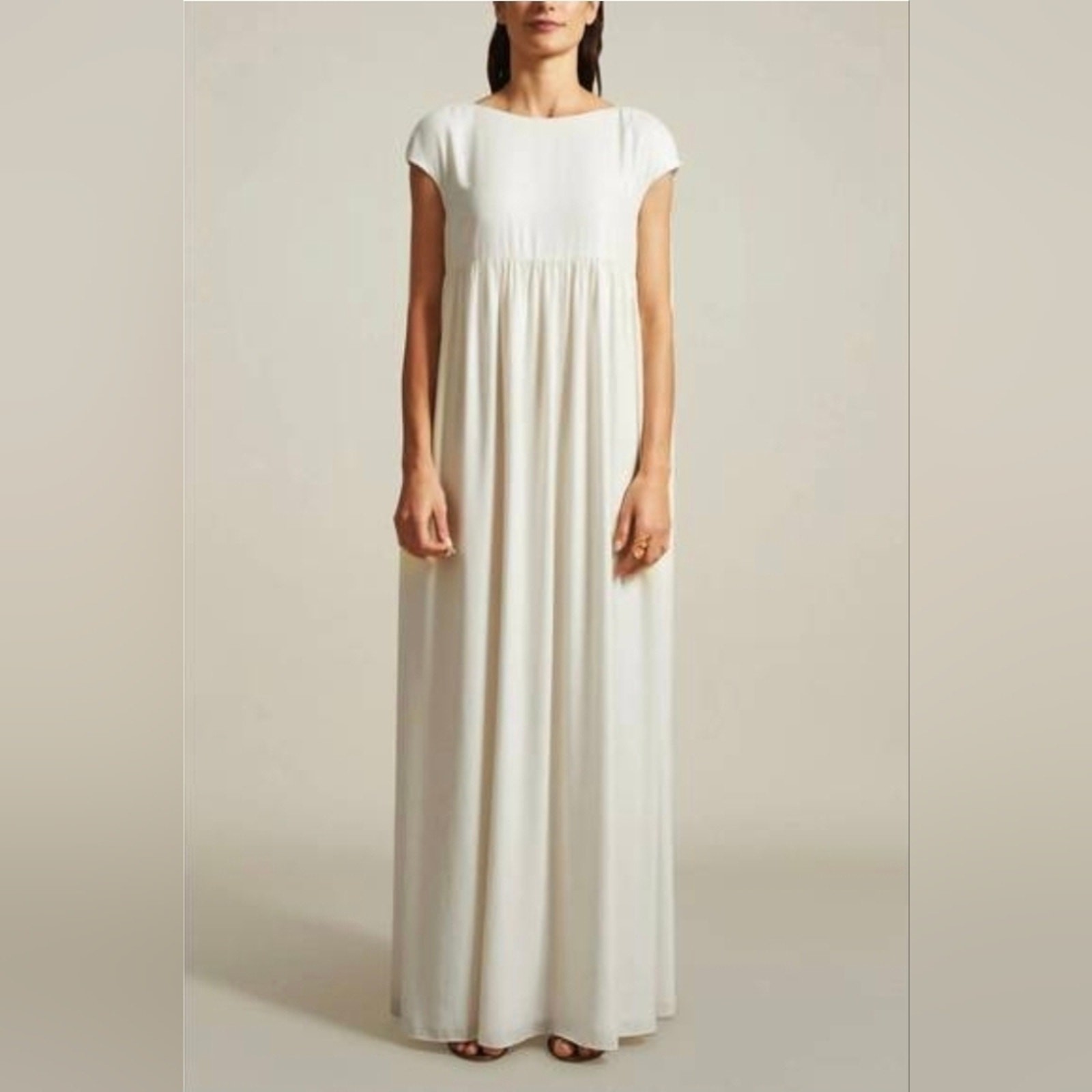 Kallmeyer Juliet Midnight Blue Foil Chiffon Cap Sleeve Round Neck Maxi Dress