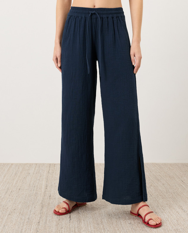 PACT Organic Coastal Double Gauze Split Hem Pant – Navy (NEW)