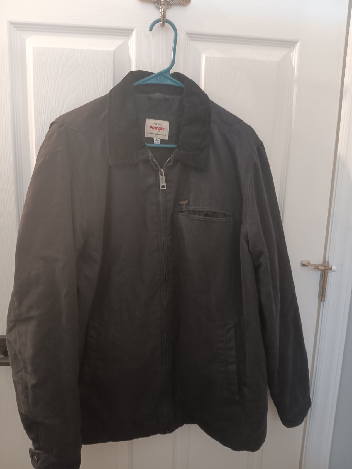 Wrangler Men’s Lined Jacket Black Full Zip Logo Accent Size L