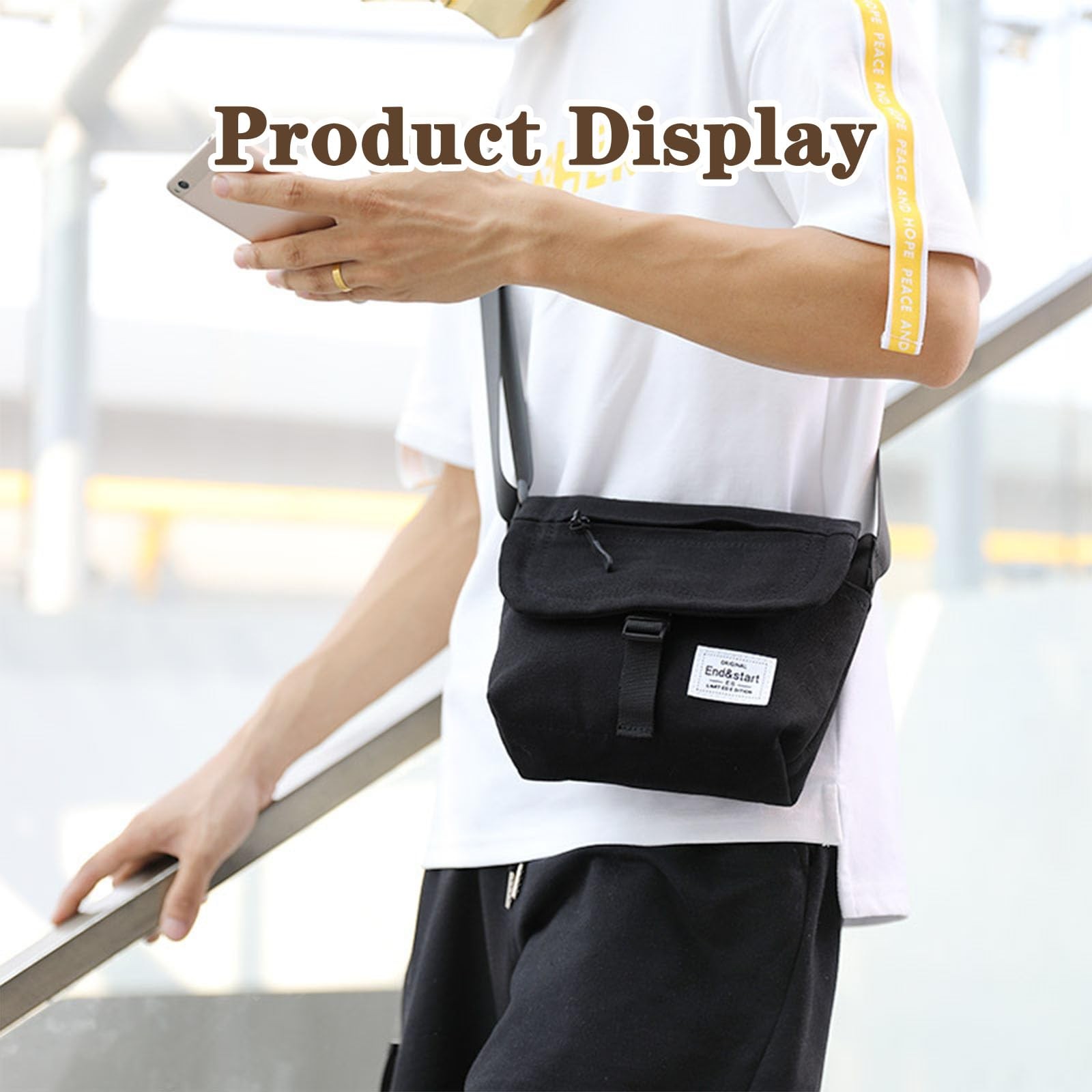 Lizbin Small Crossbody Bag for Men, Canvas Messenger Bag Shoulder bag, Mens C…