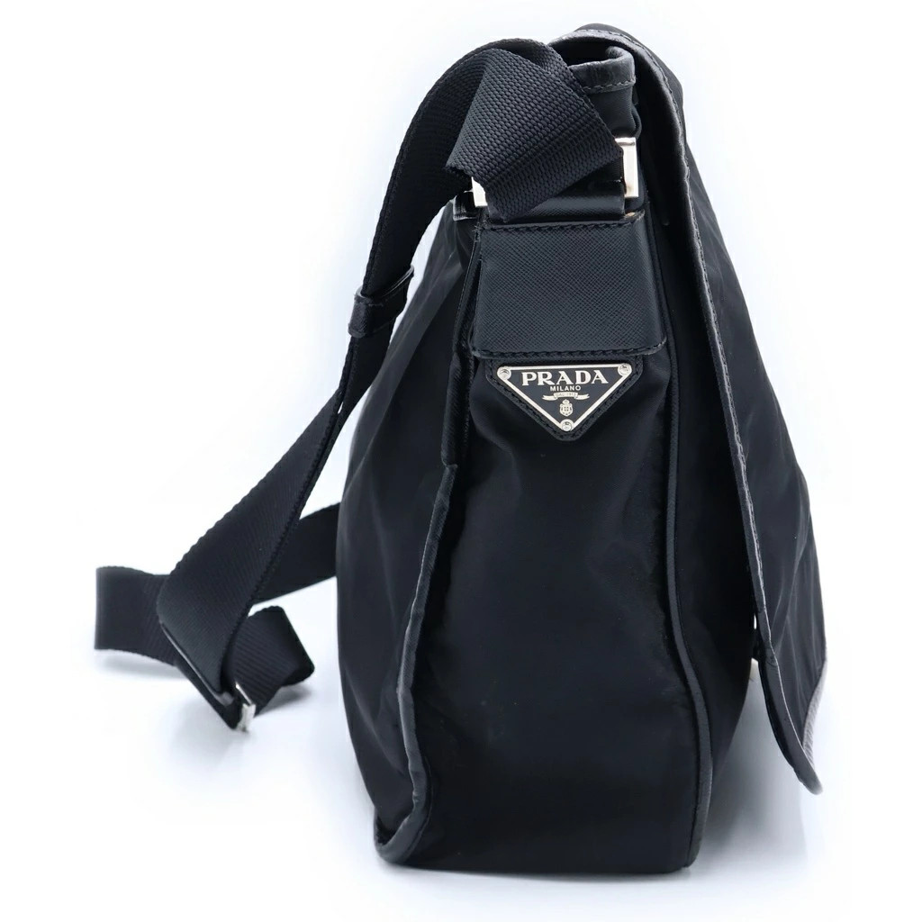 PRADA Side Triangle Logo Plate Nylon Shoulder Bag Black Condition B